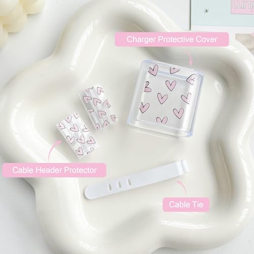 Protector de cable iPhone 20W transparente con corazones morados 2