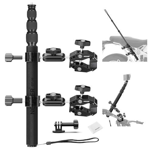Image of NEEWER Motorcycle Camera Mount Kit, Bicycle Handlebar Invisible Selfie Stick, 360 Ball Heads, Super Clamps & Cleaning Cloth, Compatible with GoPro Insta360 DJI AKASO Action Cam Video Recording, GP-30