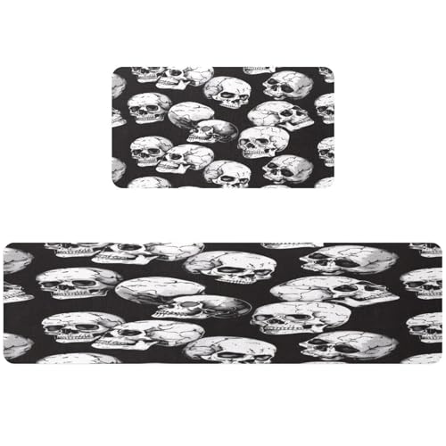 Tapetes de cocina de calavera negra VAPOKF lavables y absorbentes set de 2 piezas 2