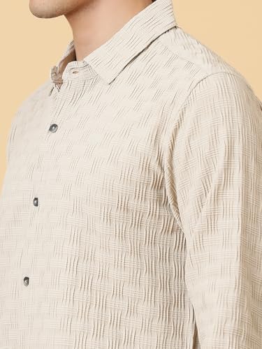 Image of KOTTY Men's Textured Casual Shirt - Long Sleeve||Button-Down Collar||Classic Fit