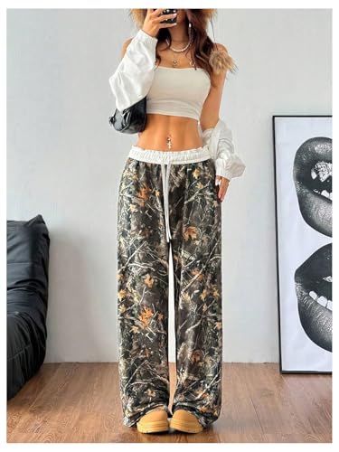 Women's Plus Size Camo Pants Wide Leg Baggy Sweatpants Y2k Drawstring Waist Streetwear Trousers3