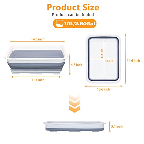 Goderewild Collapsible Dish Pans – 10L (2.6 Gal) Foldable Sink Tub, 14.5'' x 10.5'' x 5", Compact and Space-Saving Multiuse Foldable Basin for Dish Washing, Camping, RV and Vegetable Cleaning - Image 2