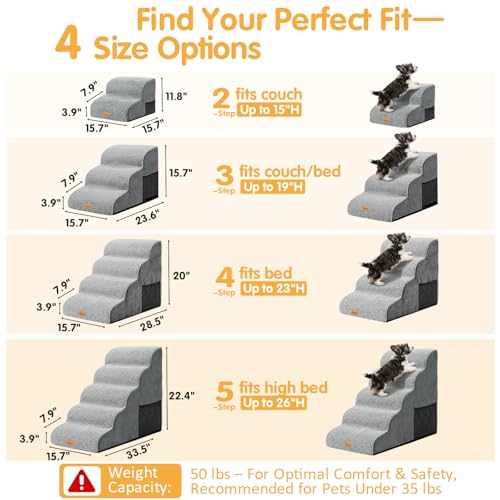 Image of Topmart High Density Foam Dog Stairs 4 Tiers,Extra Wide Deep Pet Steps,Non-Slip Pet Stairs,Dog Ramp for Bed,Best for Older Injured,Older Pets,Cats with Joint Pain