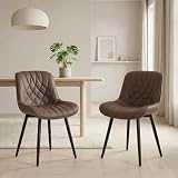 YOUNIKE Sedia Sala da Pranzo Set di 2 Sedie da Cucina Moderna, Sedie da Salotto con Sedile Imbottito più Spesso in Pelle PU con Piedi in Metallo, Marrone