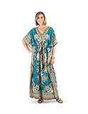 STYLE BOHÉMIEN: Caftan long élégant avec un magnifique imprimé paisley et un design bohémien sophistiqué pour un look décontracté et chic. Cette robe indienne se porte comme un poncho avec un lien à resserer à la taille. 100% polyester. Longueur : 127cm