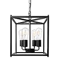 Unicozin 4-Light Black Farmhouse Chandelier, Iron Lantern Pendant Light Rustic Cage Adjustable Height, E26 Base Industrial Hanging Lights for Kitchen Island Dining Room Hallway Foyer Entryway