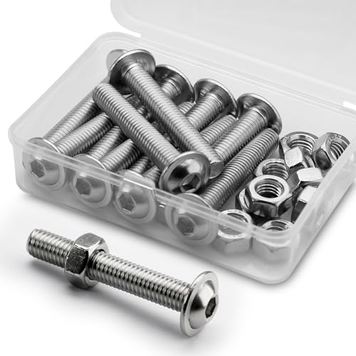 (10 pcs) M8 x 40mm Hex Socket Screws with Flange and Nuts Set 304 Stainless Steel Pan Head Screws, Silver tone, M8x40mm (10 Pieces)