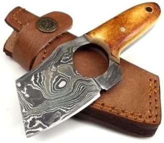 ASH dz1 Damascus steel custom handmade tanto punch knife 5"