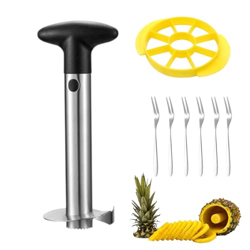 Cortador de Piña,Pelador de Piña Desmontable,Pelador Piña Acero Inoxidable,Incluye 1 Separador de Frutas y 6 Tenedores para Frutas,Adecuado para el Hogar y la Cocina
