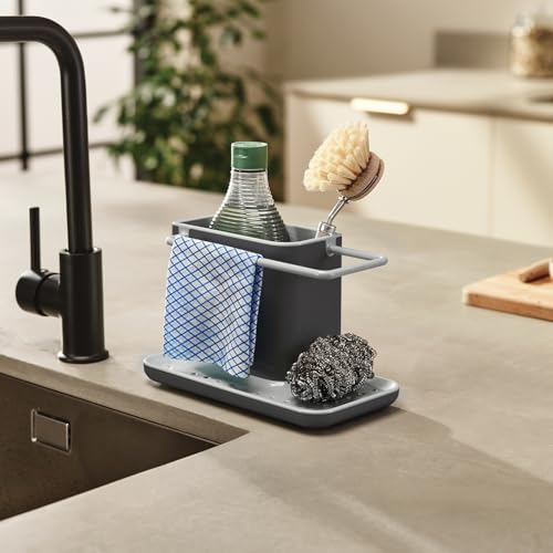 Image of Joseph Joseph Kitchen Sink Organizer Rack - Compact Caddy with Sponge Holder & Storage Tray, Space-Saving Kitchen Organizer for Cleaning Tools, Brush & Soap - Stylish Sink Accessory, Grey