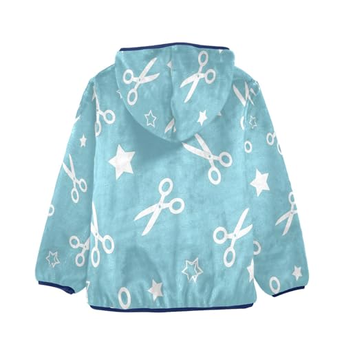 Scissors and Stars on Blue Toddler Fleece Jacket Girl Boys Hooded Fleece Jacket Coat Warm Outwear Zip-up 3-10T2
