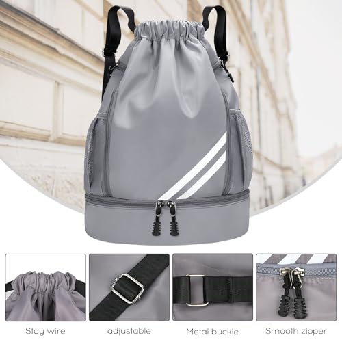MJFENDAI Sac de sport avec cordon de serrage réglable, sac de sport pour enfants avec compartiment pour ballons, compartiment au sol, sac à dos étanche pour adultes, adolescents, sport et voyages – vue 3
