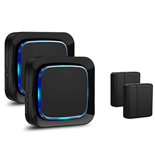 Door Sensor Alarm System Wireless for Home Security, Coolqiya Entry Chime Alert 600FT Operating Range with 58 Melodies & LED Indicator for Home/Office/Stores, 2 Door Sensors + 2 Plug-in Receivers