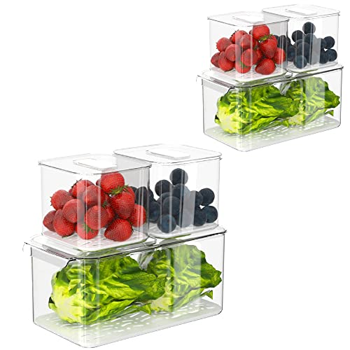 Blitzlabs Refrigerator Storage Containers Fridge Produce Saver, Stackable Freezer Organizer Keeper Drawers Bins Baskets With Lids And Removable Drain Tray For Veggie, Berry, Fruits - 6 Set #TOP22