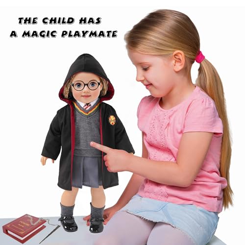 ebuddy 18 Inch Doll Clothes 10Pcs Magical School Outfit, Doll Costume with Wand & Glasses, Gift for Girls (No Doll)