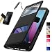 Produktbild KONTARBOOR Hülle mit Window für Samsung Galaxy A7 2018, Tasche Schutzhülle Case für Samsung Galaxy A7 2018, mehrere (Schwarz) + Tasche Displayschutzfolie aus Hartglas + Stylus