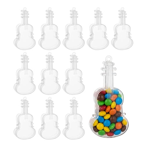 Hammont Clear Fillable Christmas Ornaments – Violin Shaped Reusable Holiday Candy Gift Box for Tree Décor, Candy, Crafts & Party Favors (12 Pack)