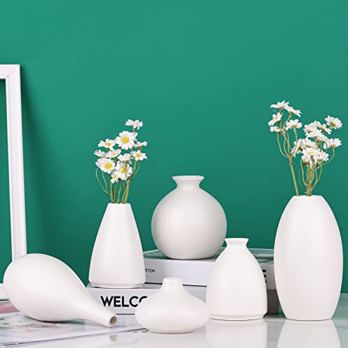Small White Vase Set Of 6, Ceramic White Bud Vases For Centerpieces, House Plants Ikebana Mini Vases For Decor, White Ceramic Bud Vase Suitable For Wedding, Home, Centerpiece, Modern, Minimalist #TOP2