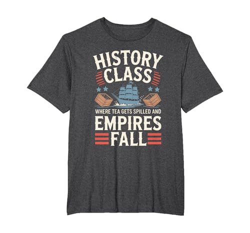 Tea Party Teacher Boston American History Class T-Shirt, Men's Big and Tall, Dark Heather Grey, 2X Tall