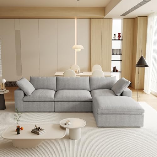 Image of JACH L-Shaped Cloud Sectional Sofa for Living Room, Modular Convertible Sofa, Modern Comfy Couch, Covers Removable, Ottomans with Storage, Cloud Couch Furniture for Living Room Apartment (Grey)