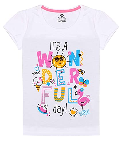 Image of Clotth Theory Girls Super Combed Cotton Regular Fit Round Neck Printed Short Sleeve Tshirt -Combo Pack of 5