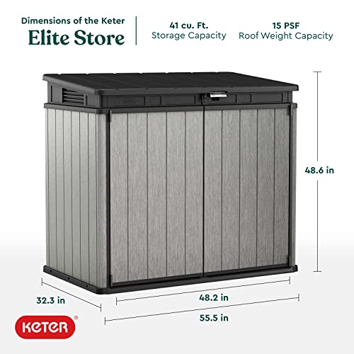 Keter Outdoor Storage Box & Shed for House, Patio & Yard, Elite Store, 4.6 x 2.7 Ft, Gray - Portable Utility Deck and Cabinet for Tools, Equipment, and Garbage