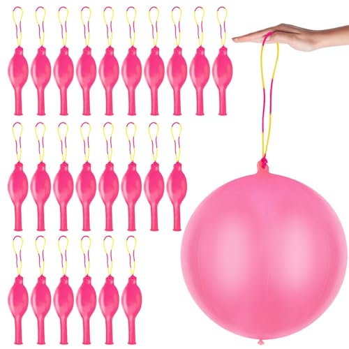 24 Pcs Pink Punch Balloons Bounce with Rubber Band Handle Punching Balloon Heavy Duty for Birthday party favors, Kids (Pink)