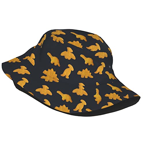 Cute Dinosaur Chicken Nuggets Bucket Hat,Funny Sun Hat,Lightweight Beach Hat,Soft Fishing Hats,Casual Travel Cap For Women Men #TOP1