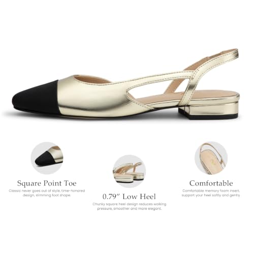 Image of Athlefit Slingback Flats for Women Square Toe Ballet Flats Work Dress Shoes | Two Toned Flats, PU leather with fabric black toe, Business casual shoes, 0.79-inch Heel, Padded insole, Comfortable, Dressy