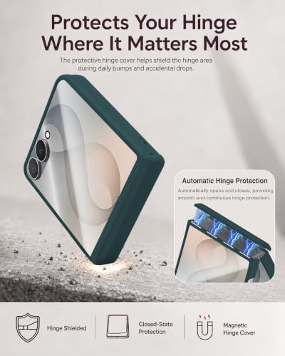 Image of STORMTAL for Samsung Galaxy Z Flip 8 Case, Hinge Protection, Built-in Screen Protector, Wireless Charging, Shockproof, Slim Rugged Phone Protective Case for Galaxy Z Flip 8 Green