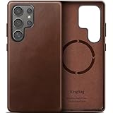 kingflag Genuine Leather Case for Samsung Galaxy S25 Ultra, Compatible with Magsafe, Oil Wax Top-Grain Leather, Metal Buttons (Rustic Brown, S25 Ultra)