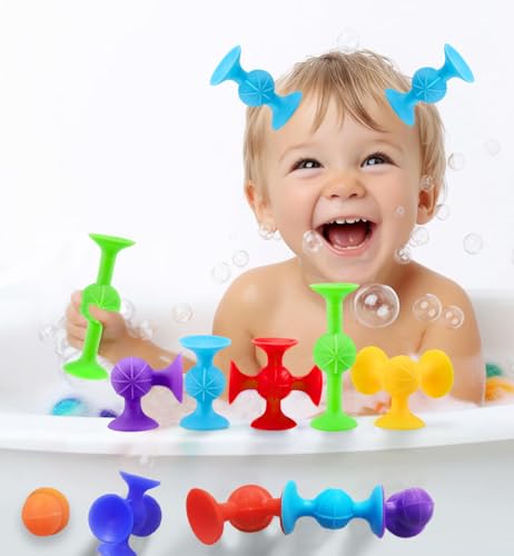 Juguetes de baño de succión para bebé, juego de 12 piezas de iniciación con ventosa, juguetes sensoriales preescolares...