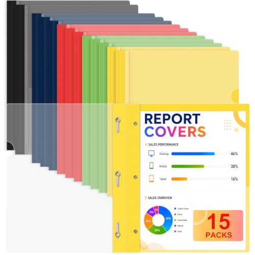 Image of Ndsox 15 Pack Plastic Report Covers with 3-Prong Fasteners for Letter Size