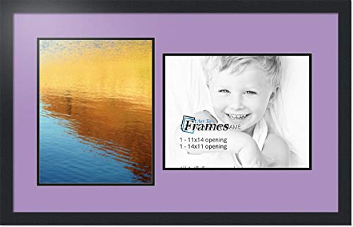 ArtToFrames Collage Photo Frame Double Mat with 2 - 11x14 Openings and Satin Black Frame