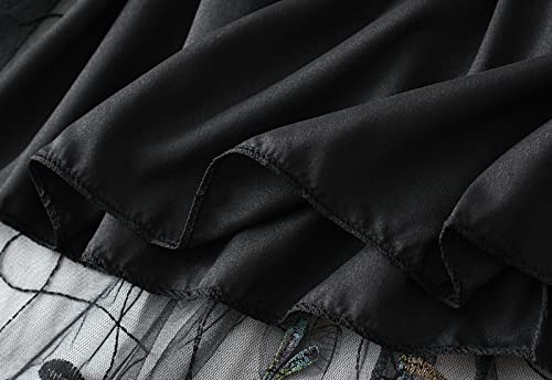 Easyoyo Saia de tule feminina plissada bordada, saia midi de malha de duas camadas com elástico e ci