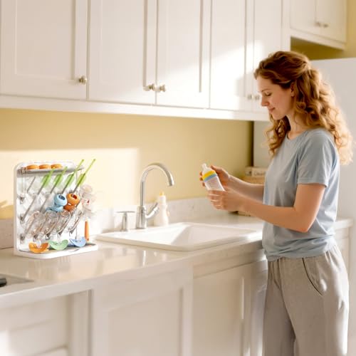 Lifewit Großer Trockenständer Babyflaschen, 15 Haken Flaschentrockner mit Abtropfschale für Arbeitsplatte, Vertikal Flaschenständer Abtropfgestell für Bechern Pumpenteile Babyzubehör