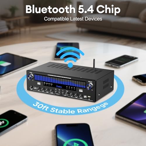 Image of Daakro Stereo Receivers Home Audio Amplifier w /DSP Display,300W Rated Power 5.1 Channel Bluetooth Receiver,Home Amp w /BT /CD /DVD /AUX /USB /BT /FM /Opt /COA /MIC for Home /Studio /Theater Passive Speaker