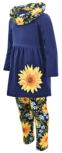 Image of Unique Baby Girls Kids Toddler 3pc Outfit Set Long Sleeve Soft Knit Tunic Top Leggings and Scarf