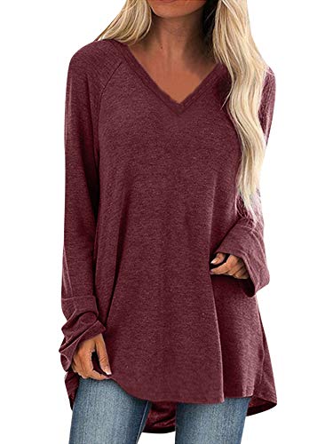 Abtel Tunique décontractée de couleur unie surdimensionnée à manches longues et col Cover