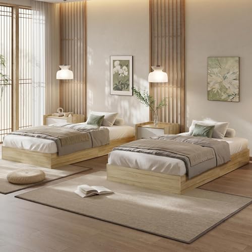 Image of GarveeHome Twin Size Wood Platform Bed Frame, Wooden Bed Frame No Headboard, Wood Slat Support, No Box Spring Needed, Easy Assembly
