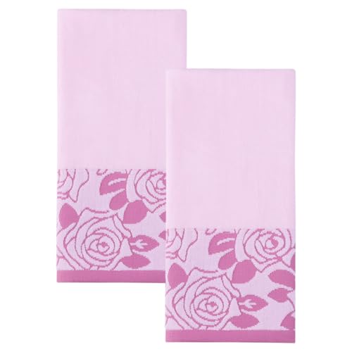 Image of HMETOL 2 Pack Pure Cotton Hand Towels with Rose Jacquard, Soft Absorbent