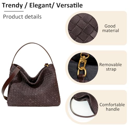 Women's Woven Suede Tote Bag Slouchy Shoulder Bags Trendy Crescent Satchel Purse 20254
