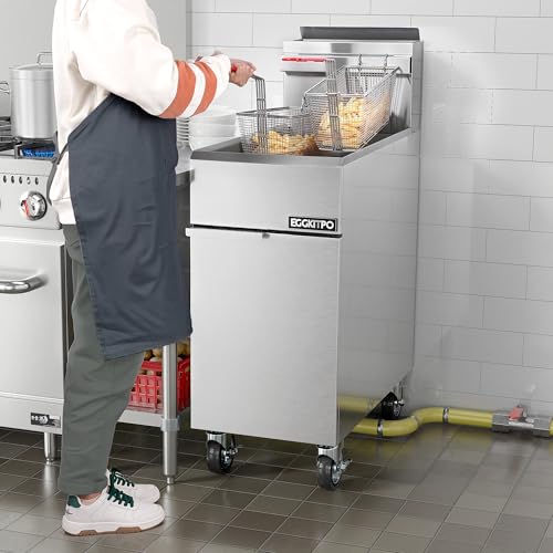 Image of EGGKITPO Commercial Liquid Propane Gas Fryer 3 Burnner 90,000 BTU CSA Certified Commercial Deep Fryer with 40lb. Oil Capacity Stainless Steel Floor Fryer with 2 Baskets for Restaurant and Business Use
