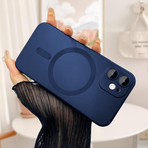 Image of DIZORO Magnetic Case for iPhone 12 / iPhone 12 Pro Cover [Compatible with MagSafe][Built-in Camera Lens Protector] Slim Soft Silicone Bumper Shockproof Metallic Luster Back Cover Phone Cases (Blue)
