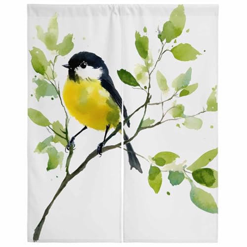 Lalirulero のれん 遮光 幅85x丈90cm おしゃれ 暖簾カーテン 間仕切り 仕切り 防寒 防音 目隠し 厚手 和風 出入り口 グッズ 寝室 玄関 キッチ リビング 春夏秋冬 鳥 水彩画 風景 木の枝 動物 花 植物