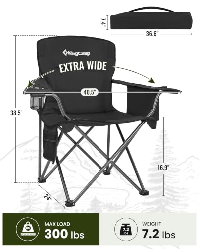 Silla de camping KingCamp oversized con bolsa térmica y soporte lumbar, negro miniatura 2