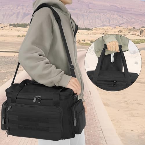 ORKELS Gun Range Bag for 4 Handguns & Ammo - Pistol Shooting Bag with Magazine Slots, Durable Carrying Case for Hunting & Shooting Sports Accessories, 15\"x9.8\"x10.2\", BLACK-no bag
