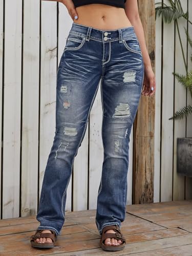 Flamingals Distressed Bootcut Jeans for Women Low Rise Jeans Ripped Flare Jeans Denim Pants2