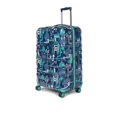 uppercase Jfk Plus 56 Cm Large Polyester Hard-Sided 8 Spinner Sustainable Check-In Trolley Bag With Combination Lock, 2000 Days Warranty (Denim Blue)