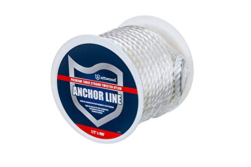 Attwood 11734-1 Premium 3-Strand Twisted Nylon Anchor Line With Thimble 3/8-Inch X 100-Feet, White #TOP3